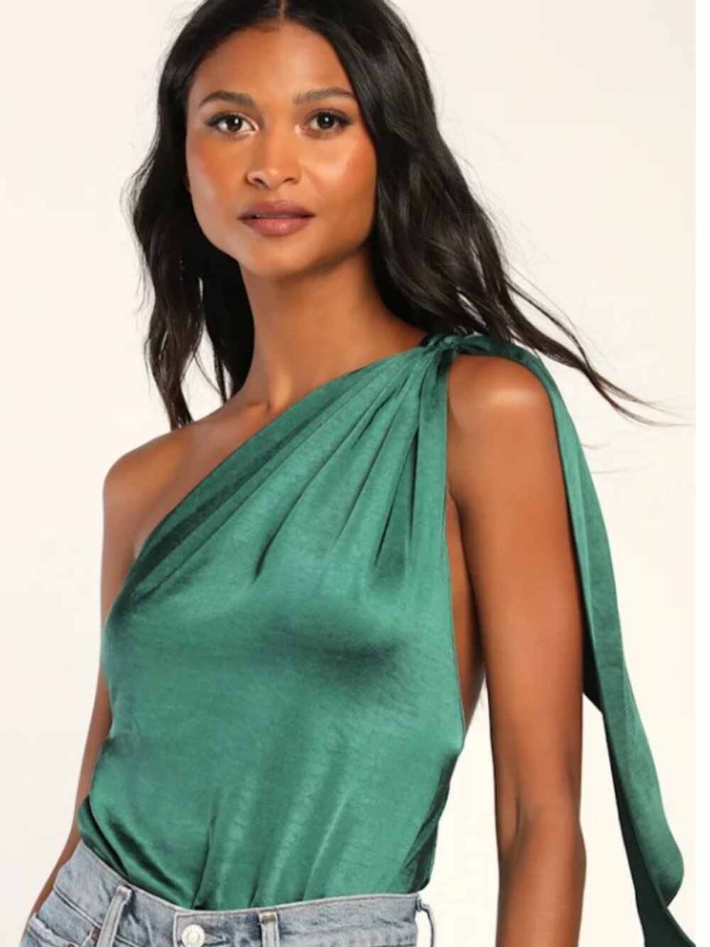 Divine Diva Emerald Green Satin One-Shoulder Bodysuit Size Ordered: S NEVER WORN